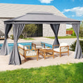 10 x 13 Feet Patio Gazebo Double-Roof with Mesh Netting and Privacy Curtains