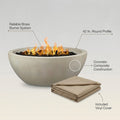 Pompton 42 In. round Concrete Composite Propane Fire Pit in Fog with Vinyl Cover