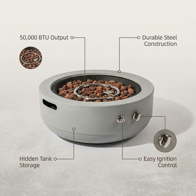 24 In. 50000 BTU Gray Propane Gas Fire Pit Bowl round Steel Fire Pit for outside Patio Deck Garden Backyard