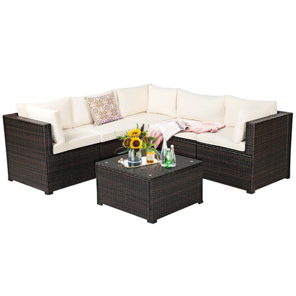6 Pieces Patio Furniture Sofa Set with Cushions for Outdoor