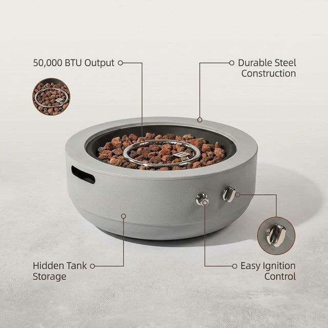 24 In. 50000 BTU Gray Propane Gas Fire Pit Bowl round Steel Fire Pit for outside Patio Deck Garden Backyard — Lifestyle