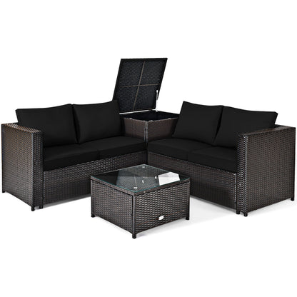4 Pieces Outdoor Patio Rattan Furniture Set with