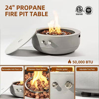 24 In. 50000 BTU Gray Propane Gas Fire Pit Bowl round Steel Fire Pit for outside Patio Deck Garden Backyard