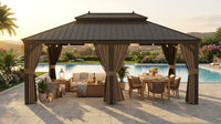 14 Ft. X 20 Ft. Double Galvanized Steel Roof Aluminum Frame Outdoor Patio Hardtop Gazebo with Netting and Curtains — Lifestyle