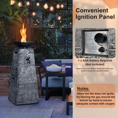 48'' Outdoor Propane Fire Bowl Column W/ Lava Rocks & PVC Cover 30,000 BTU