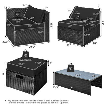 8 Pieces Patio Rattan Storage Table Furniture Set