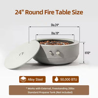 24 In. 50000 BTU Gray Propane Gas Fire Pit Bowl round Steel Fire Pit for outside Patio Deck Garden Backyard