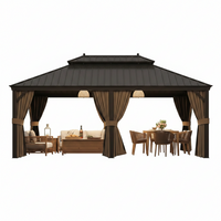 14 Ft. X 20 Ft. Double Galvanized Steel Roof Aluminum Frame Outdoor Patio Hardtop Gazebo with Netting and Curtains