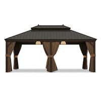14 Ft. X 20 Ft. Double Galvanized Steel Roof Aluminum Frame Outdoor Patio Hardtop Gazebo with Netting and Curtains — Studio Shot